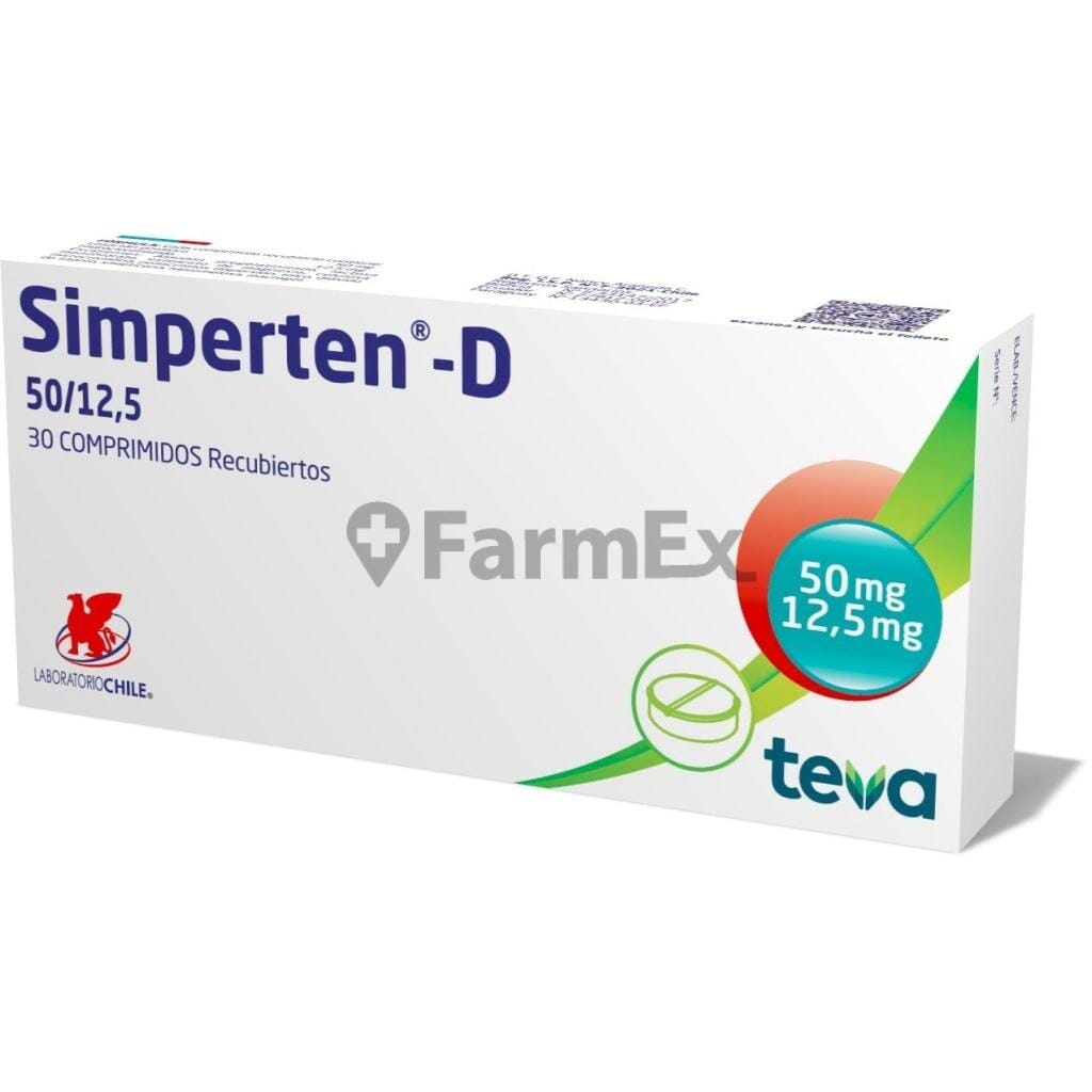 Simperten D 50 mg / 12,5 mg x 30 comprimidos Farmex-Fonasa-Persistente